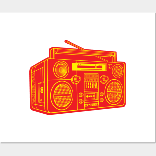 Boombox (Yellow Lines + Red Drop Shadow) Analog / Music Posters and Art